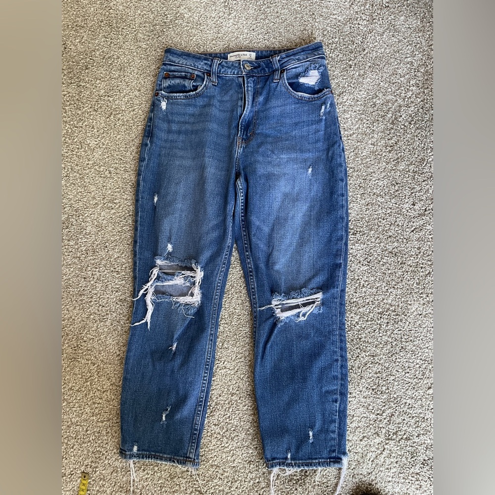 Abercrombie & Fitch Medium Blue The Mom  High-Rise Distressed Jeans